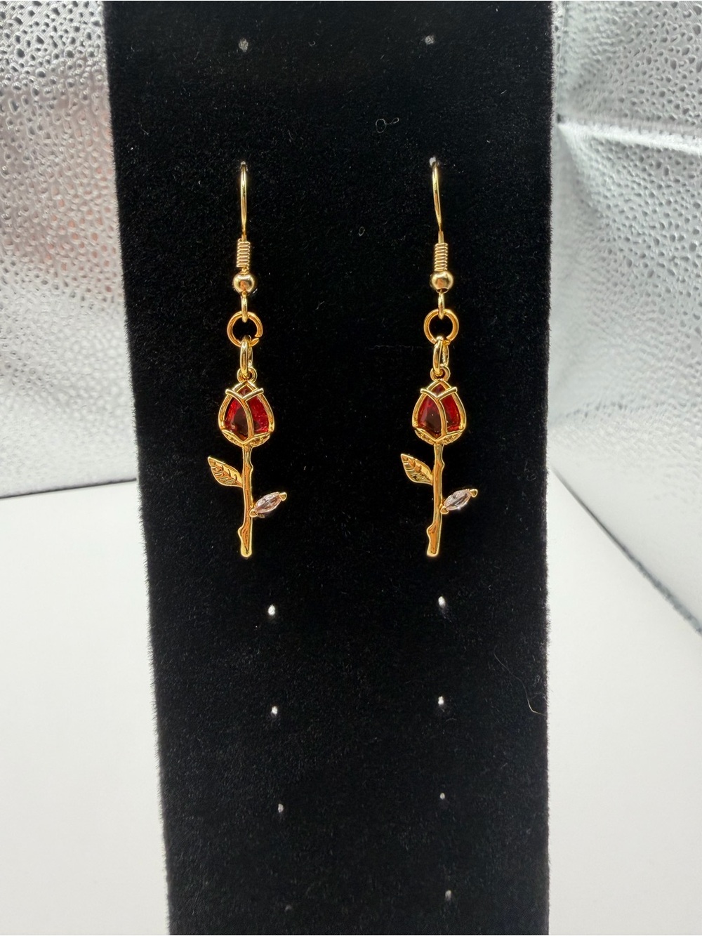 Gold-Tone Red Rose Dangle Earrings for Women